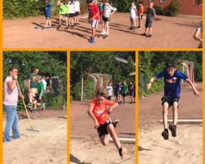 Mit vollem Einsatz springen die Kids der Klassen 3 und 4 in die Weitsprunggrube!